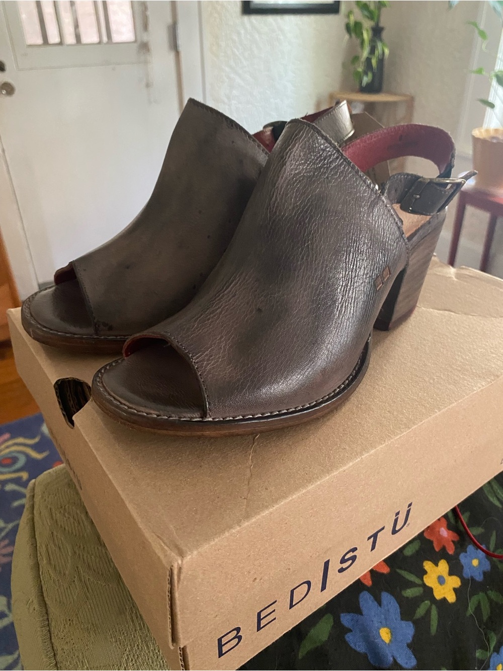 NWT NIB Bed Stu Sierra 8.5 Rustic Graphito Peep Toe Sling Back Sandals